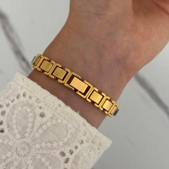 Sku‎ 0457 cute gold mini watch bracelet with brown Inserts with marble pattern main image 6